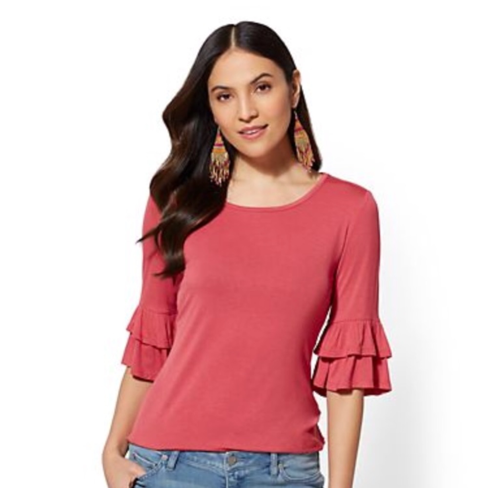 NY & Co. Soho Soft Tee Flounced Cuff Top Rose M
